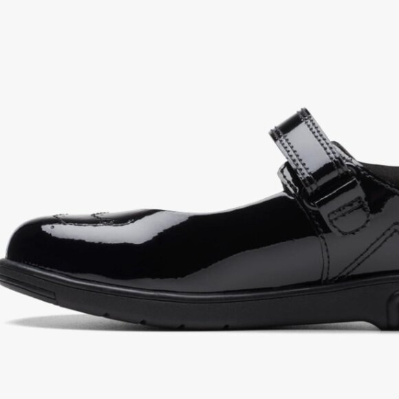 Clarks Girls Jazzy Jig Mary Jane Flat, Black Pat, Kid - Picture 1 of 5